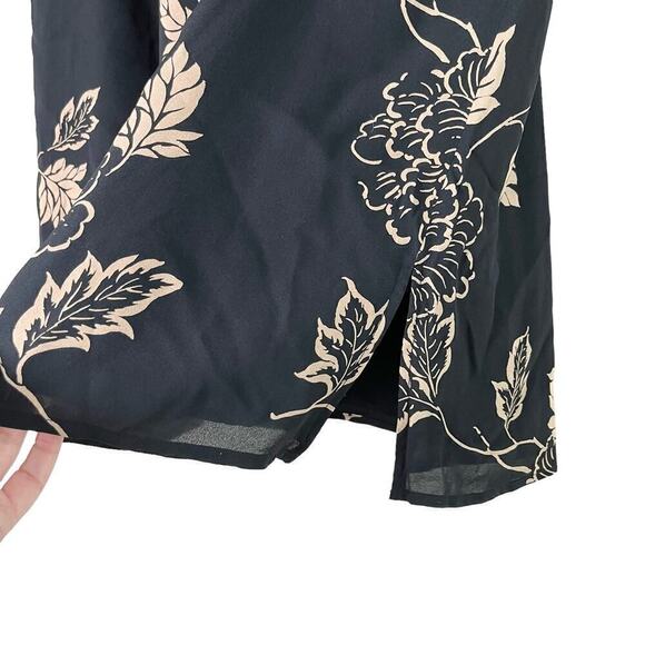 Talbots 100% Silk Floral‎ Print Skirt Side Zip and Tie Black Cream, Size 14P - Picture 5 of 9
